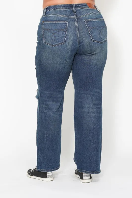 Judy Blue Full Size Hw Ripped Knee Dad Jeans Plus Size