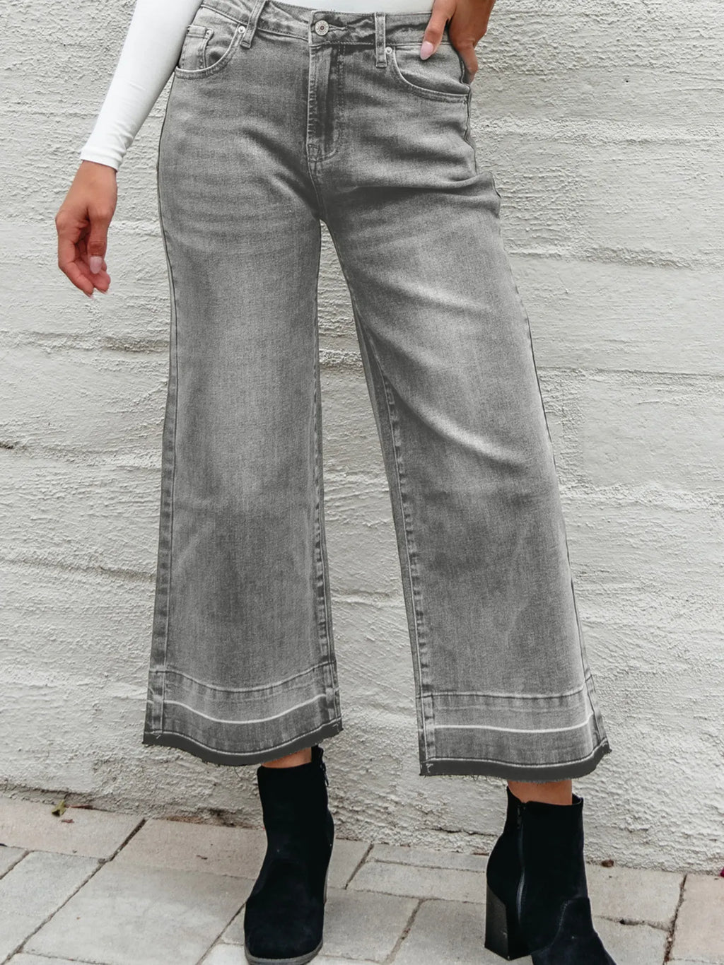 High Waist Wide Leg Washed Jeans