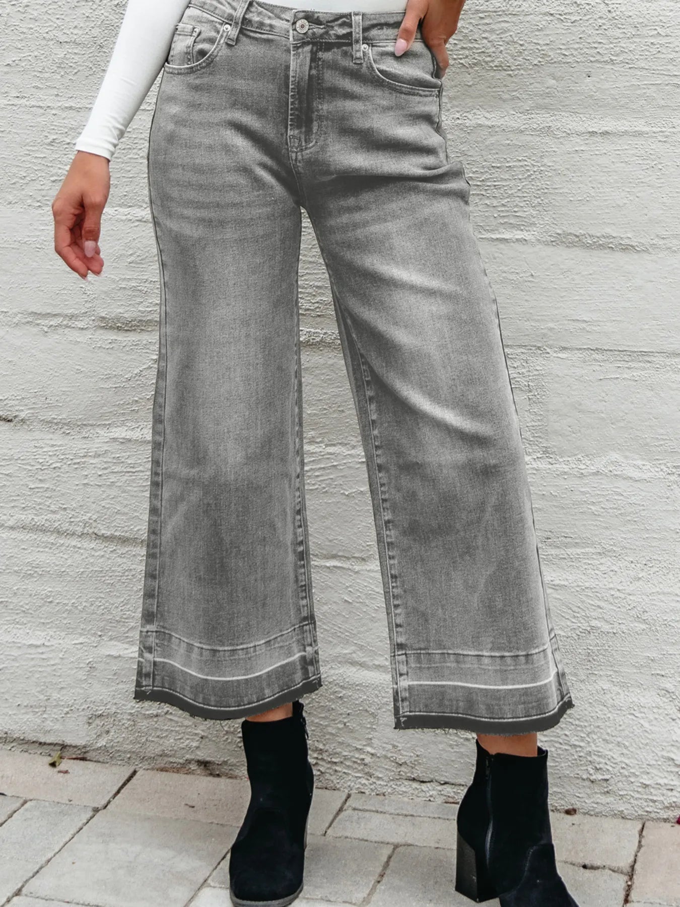 High Waist Wide Leg Washed Jeans