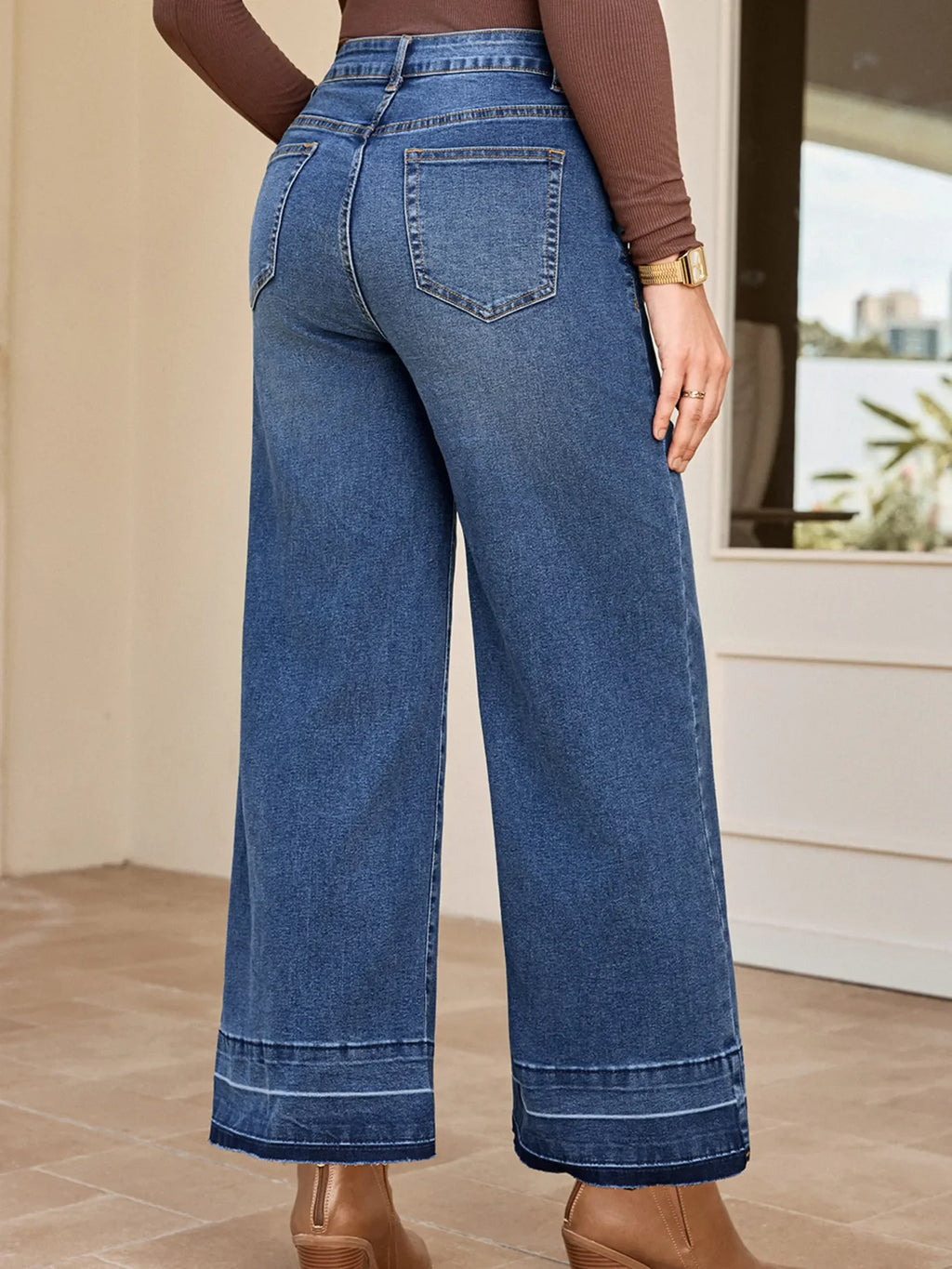 High Waist Wide Leg Washed Jeans
