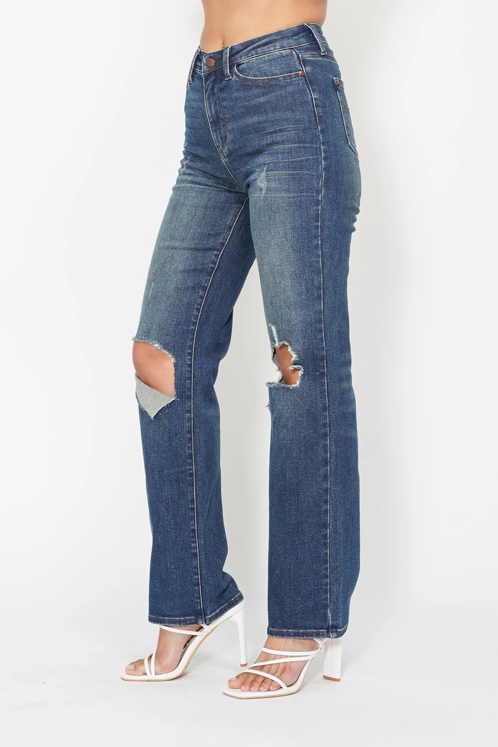 Judy Blue Full Size Hw Ripped Knee Dad Jeans Plus Size