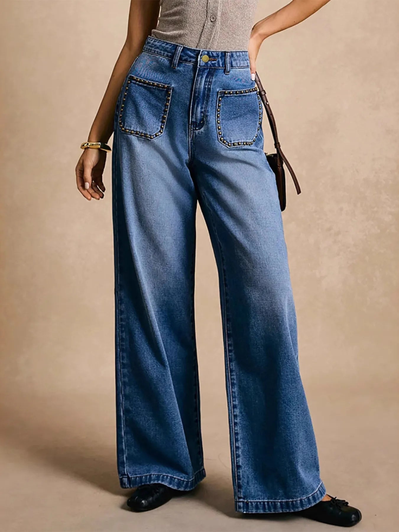 High-Waisted Wide-Leg Pocket Jeans