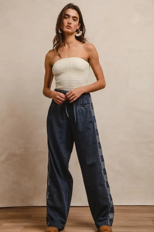 BiBi Washed Denim Mix And Match Long Pants
