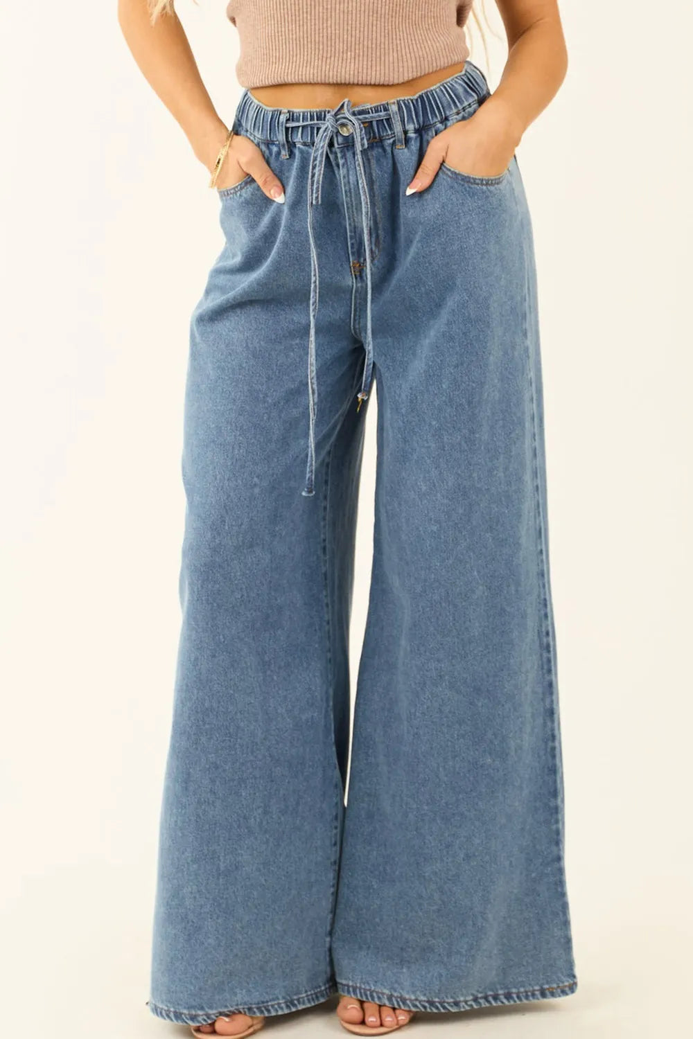 Medium Wash Super Wide Leg Denim Pants