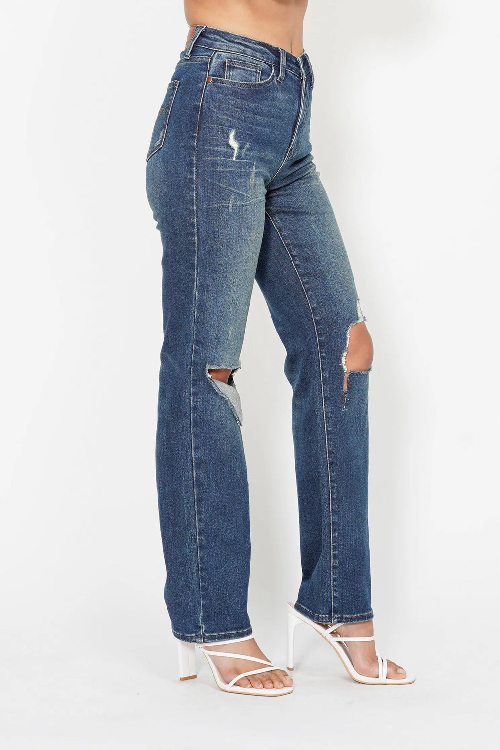 Judy Blue Full Size Hw Ripped Knee Dad Jeans Plus Size