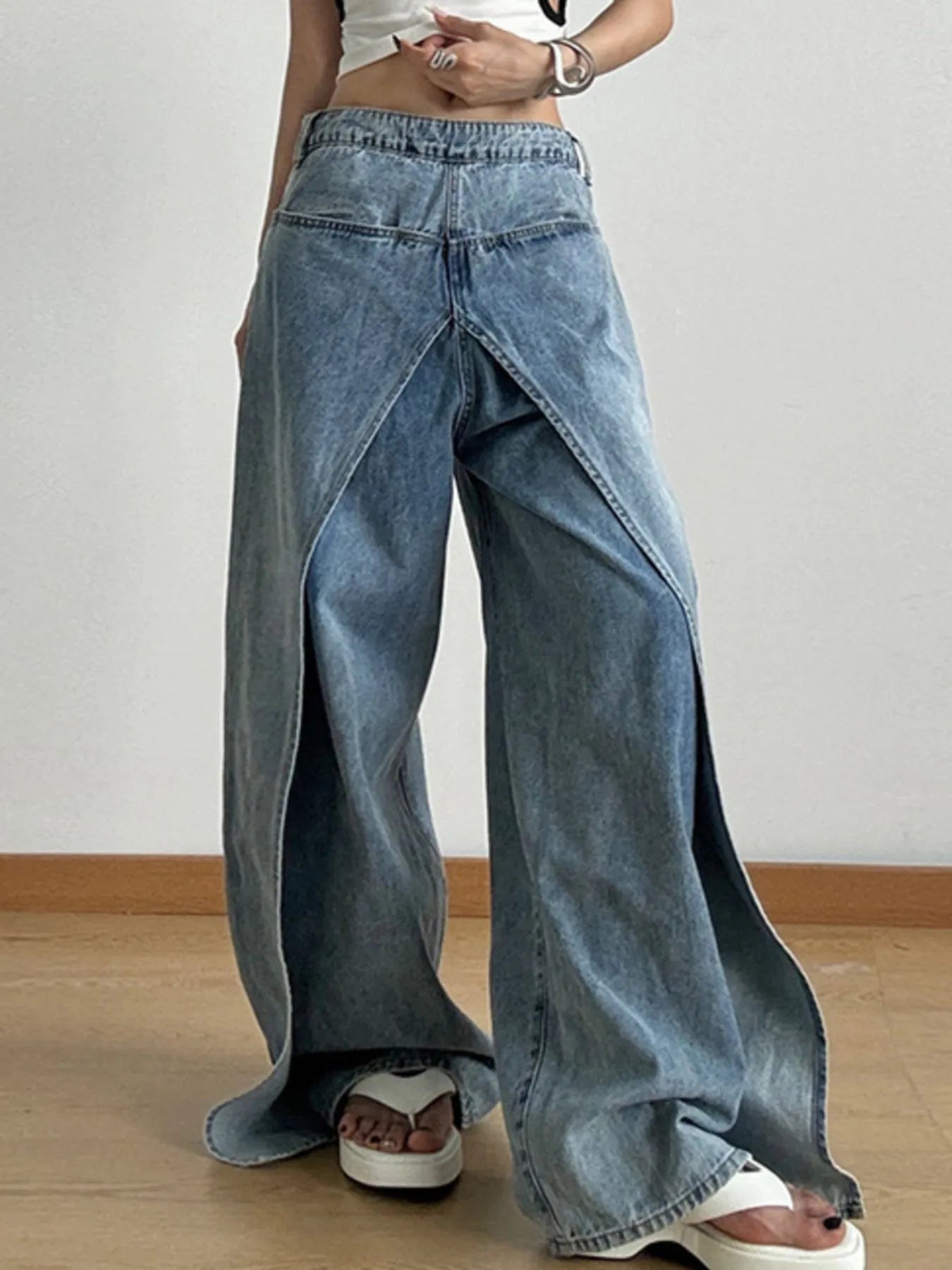 Wide Leg Wash Patchwork Jeans