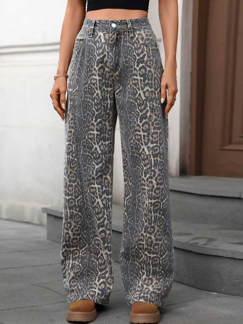 Leopard Wide Leg High Waist Jeans