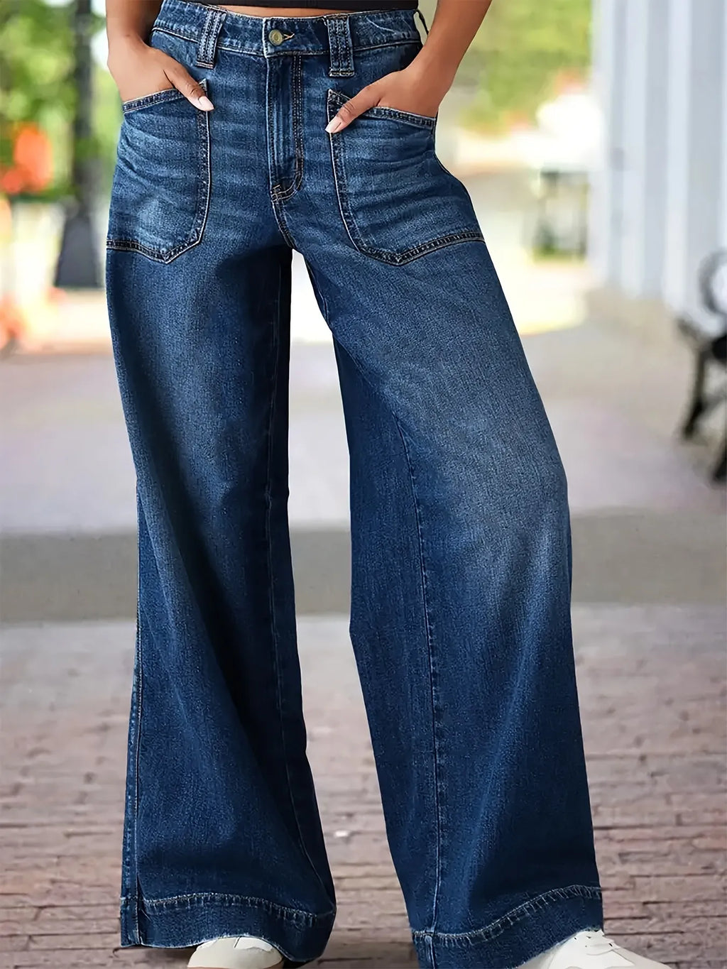 High Waist Wide Leg Wash Jeans