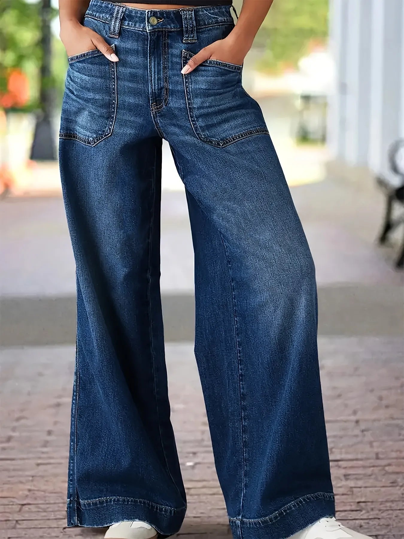 High Waist Wide Leg Wash Jeans