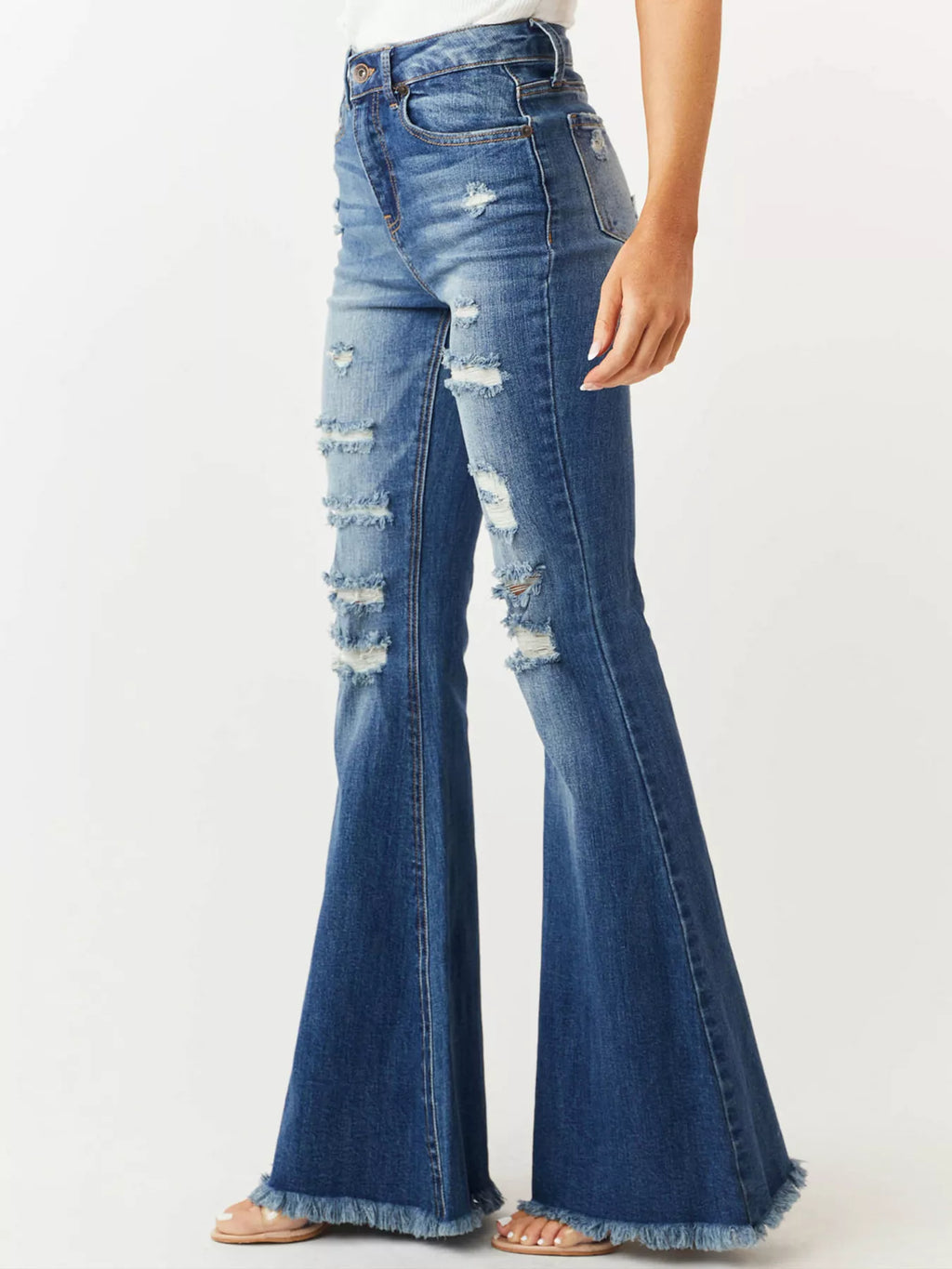 Distressed Raw Hem High-Waisted Flare Jeans