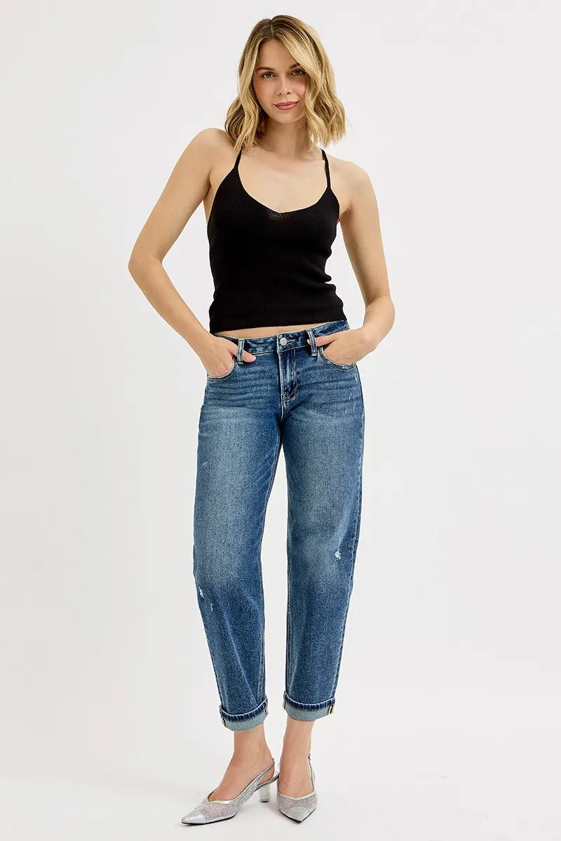 RISEN Full Size Low Rise Crop Boyfriend Jeans Plus Size