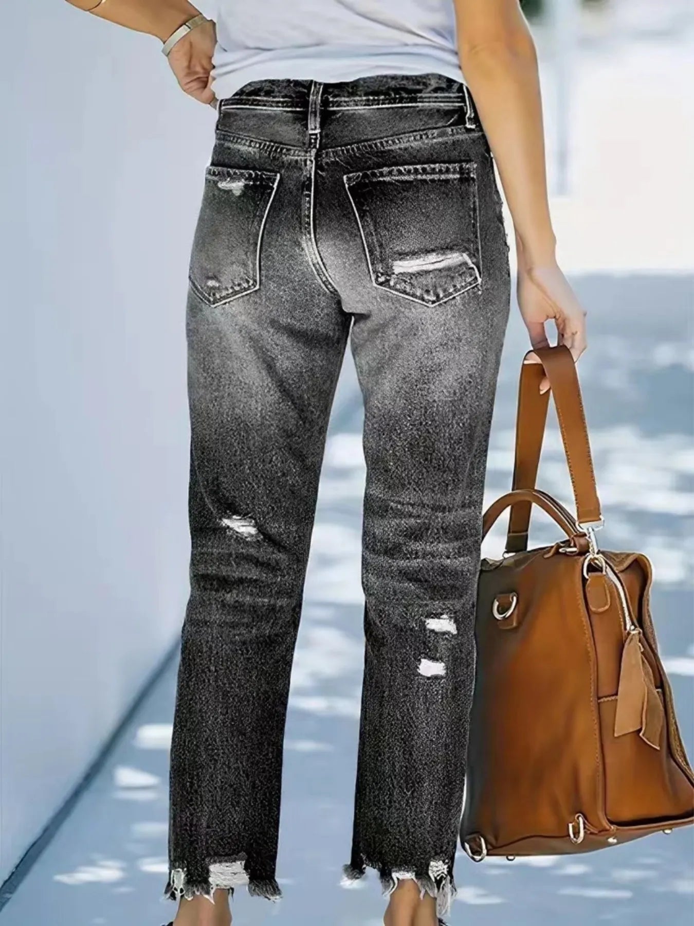 Distressed Straight Leg Jeans