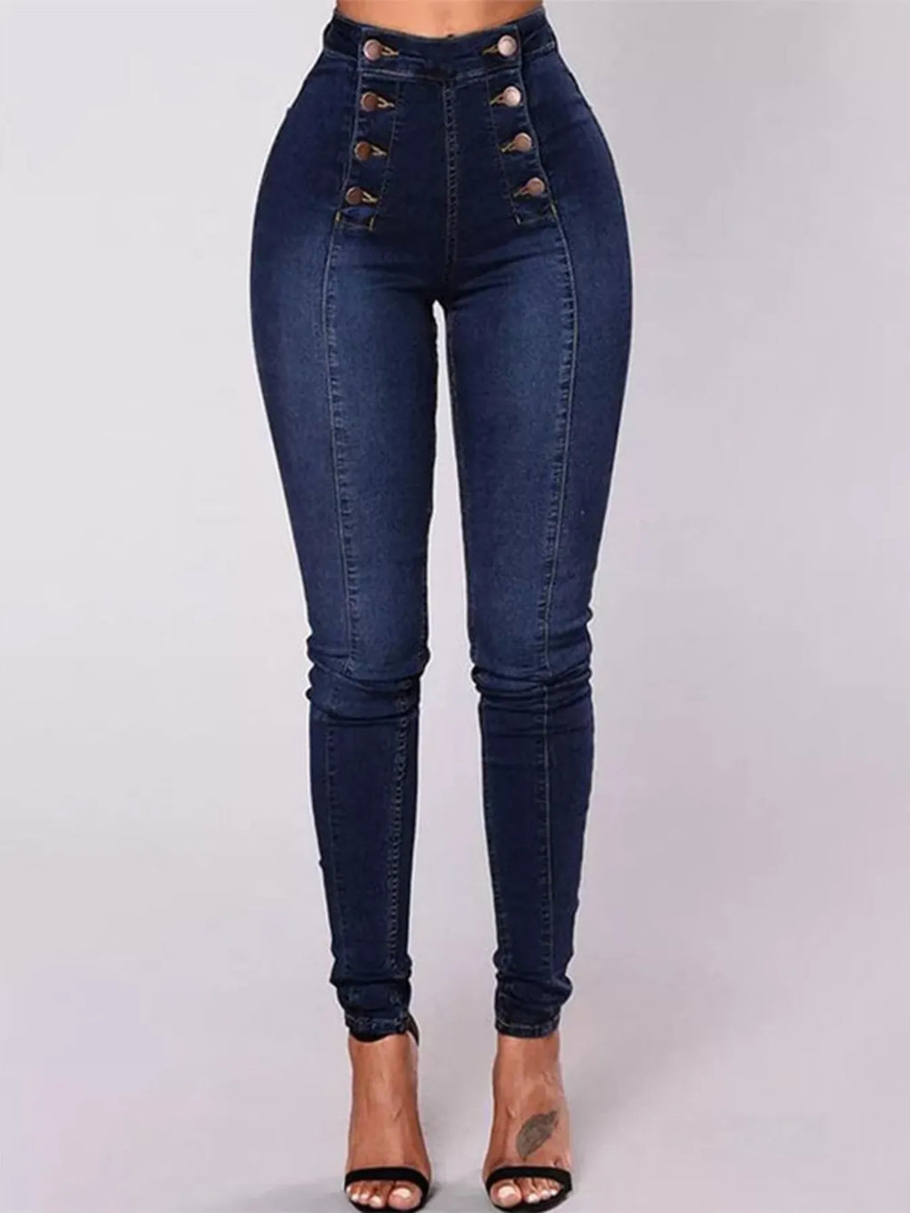 Full Size High-Waisted Double-Breasted Skinny Jeans Plus Size