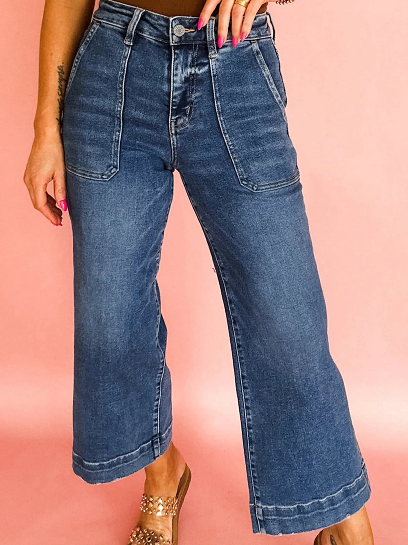 Cropped High Rise Wide Leg Jeans