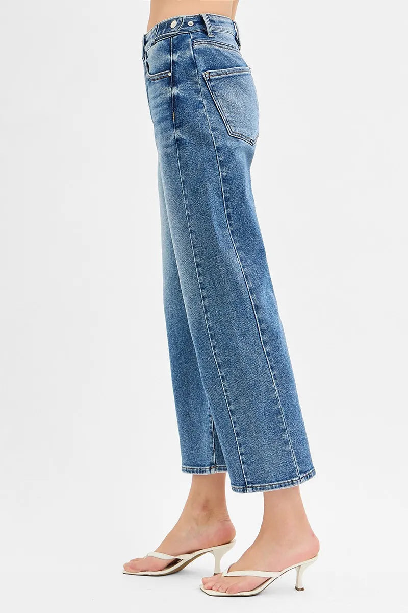 RISEN High Rise Crop Length Barrel Adjustable Waist Band Jeans