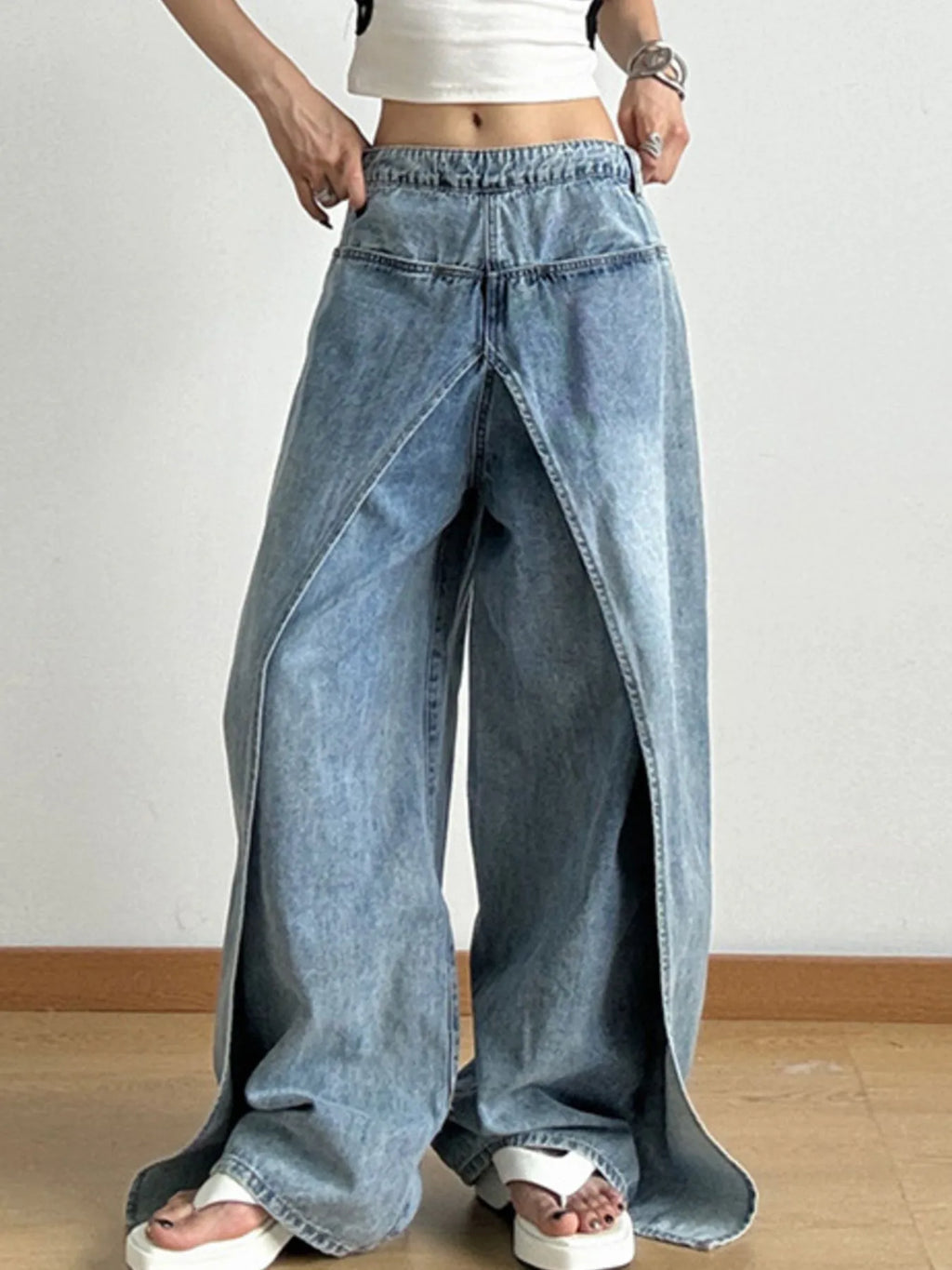 Wide Leg Wash Patchwork Jeans