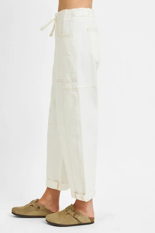 RISEN Full Size High Rise Crop Wide Barrel Cargo Pocket Jeans Plus Size