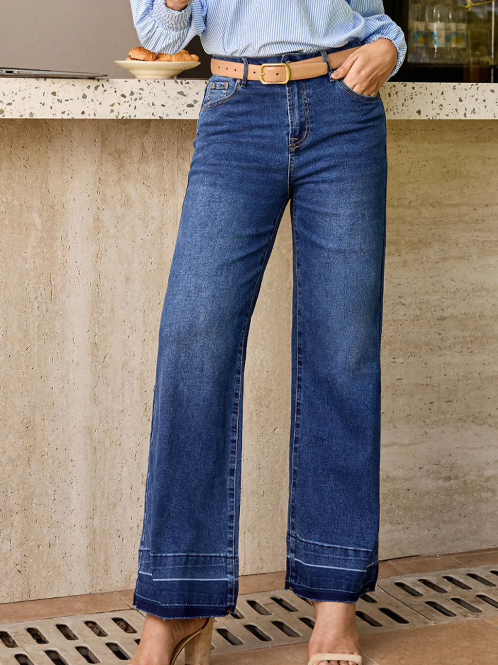 Raw Hem Unique Cuffs Straight High Rise Loose Jeans