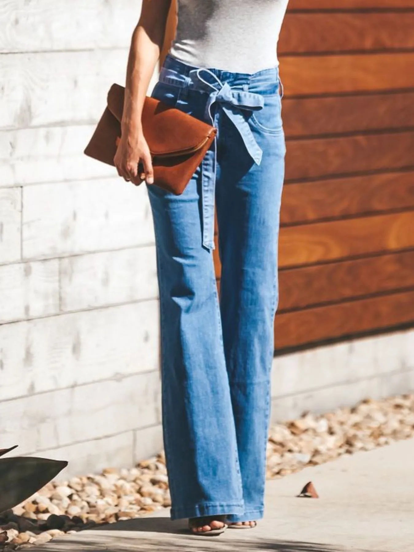 High-Waisted Tie-Front Flare Jeans