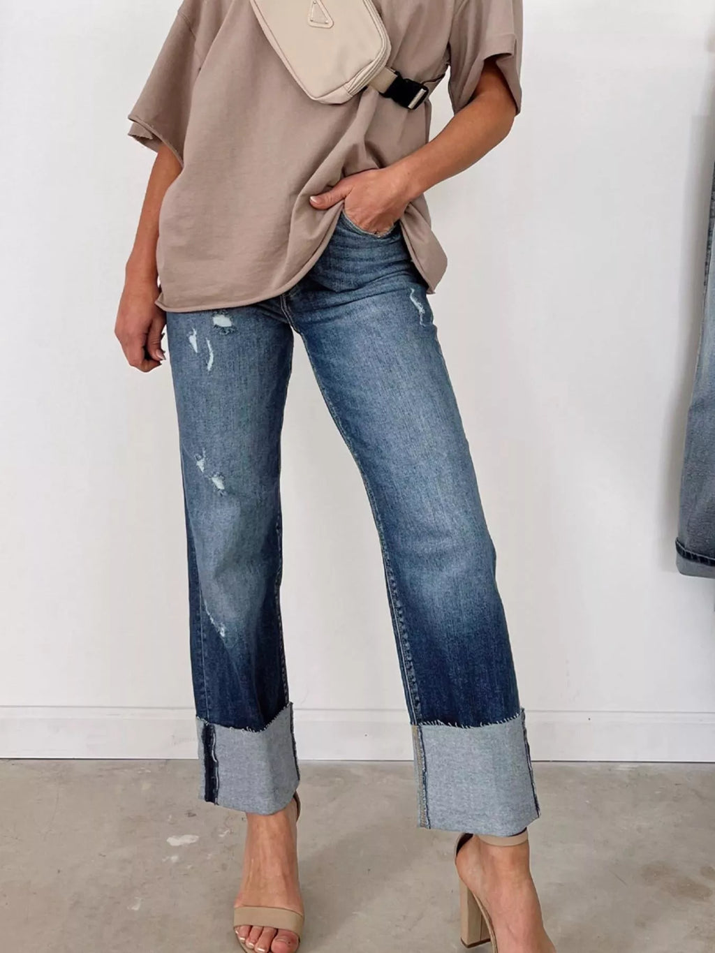 High Waist Distressed Straight Leg Jeans