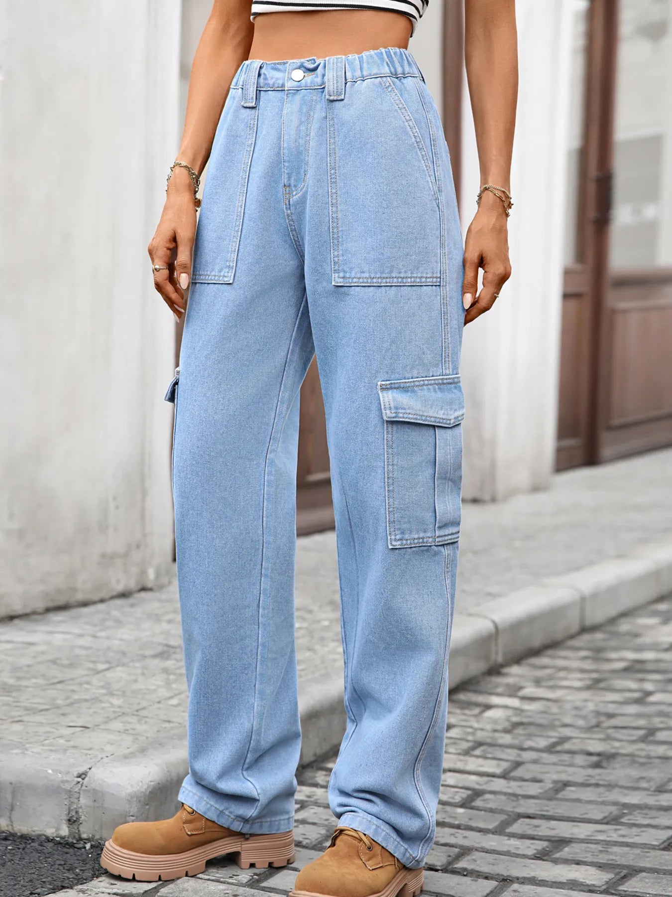 High-Waisted Cargo Jeans