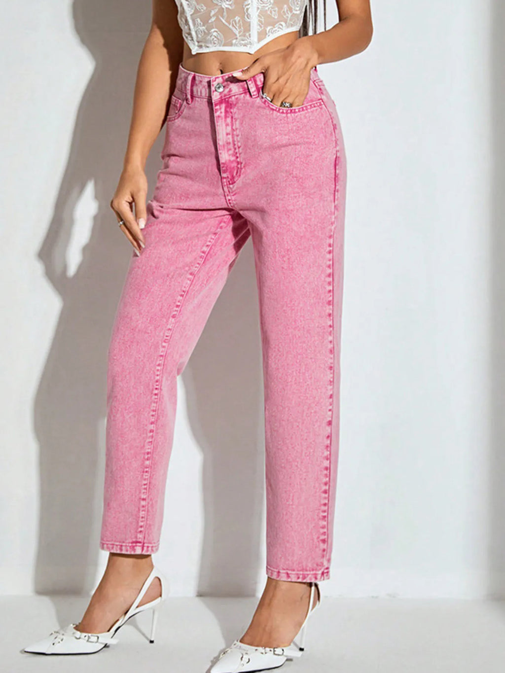 High-Waisted Wash Straight Leg Jeans