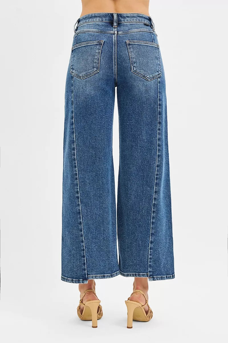 RISEN High Rise Crop Wide Leg Jeans with Step Hem