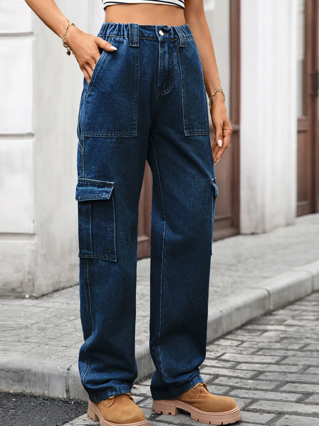 High-Waisted Cargo Jeans