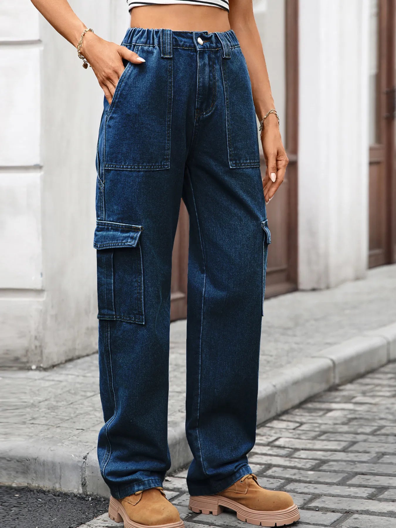 High-Waisted Cargo Jeans
