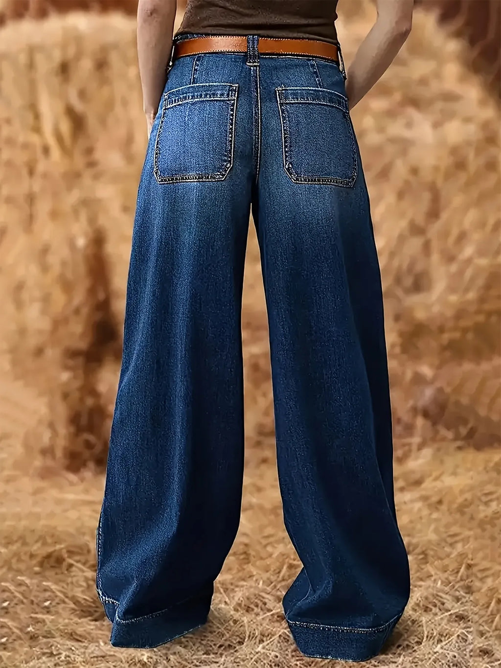 High Waist Wide Leg Wash Jeans