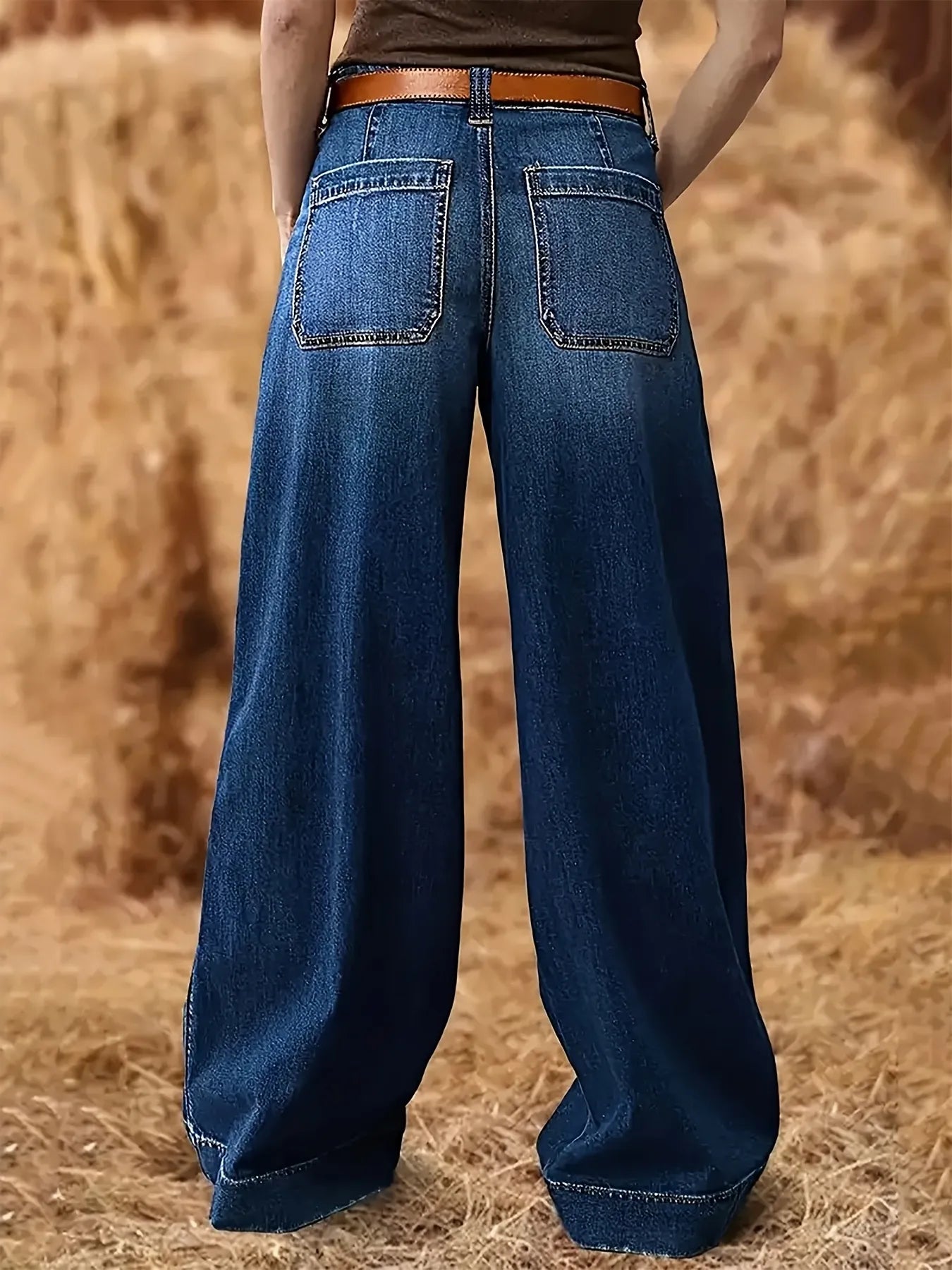 High Waist Wide Leg Wash Jeans
