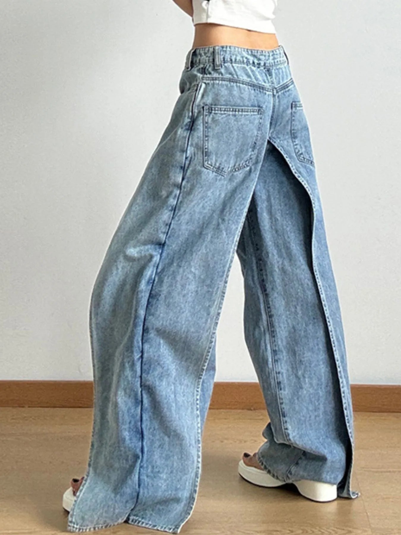 Wide Leg Wash Patchwork Jeans