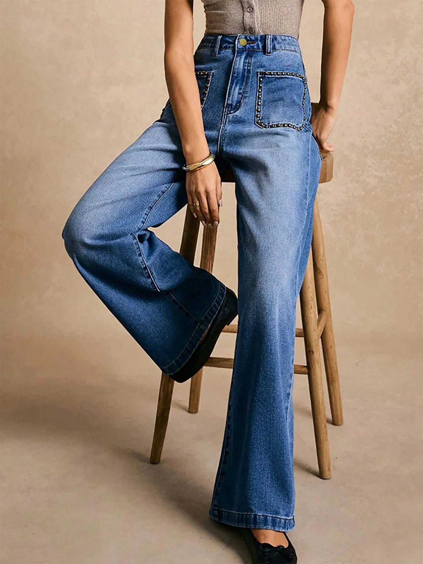 High-Waisted Wide-Leg Pocket Jeans