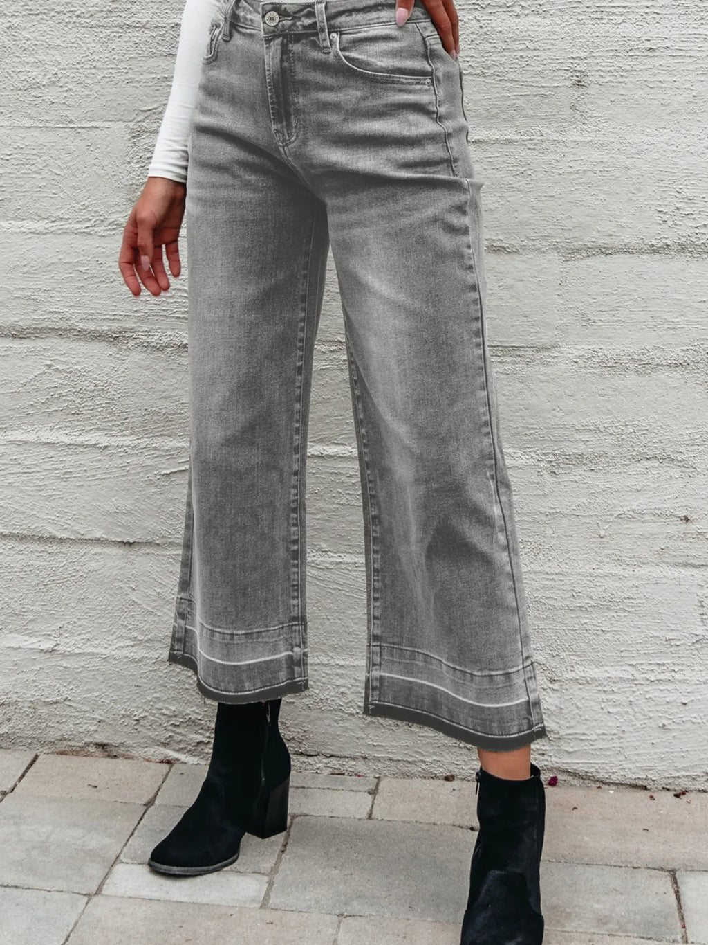 High Waist Wide Leg Washed Jeans