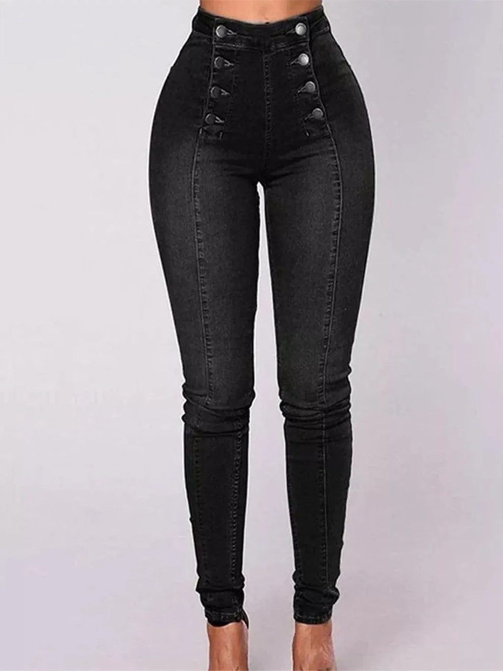 Full Size High-Waisted Double-Breasted Skinny Jeans Plus Size