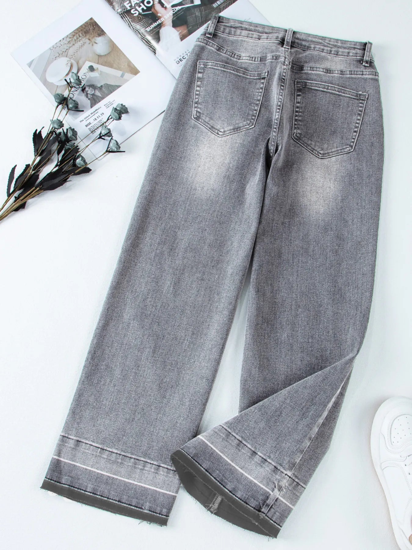 High Waist Wide Leg Washed Jeans