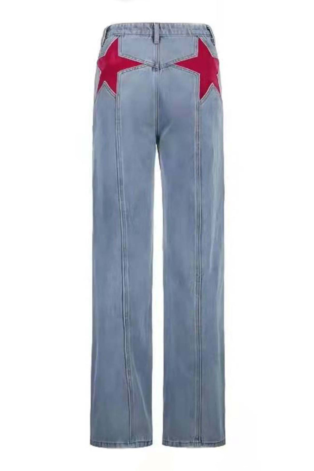 Five-Pointed Star Contrast Mid-rise Jeans
