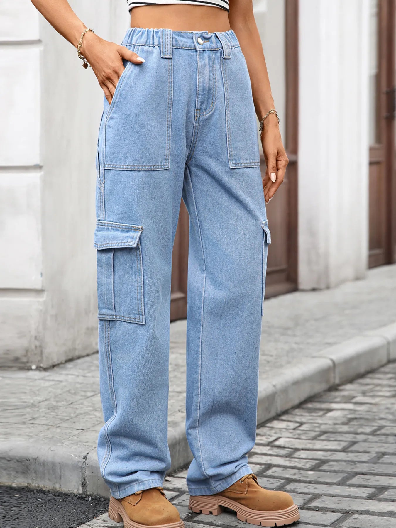 High-Waisted Cargo Jeans