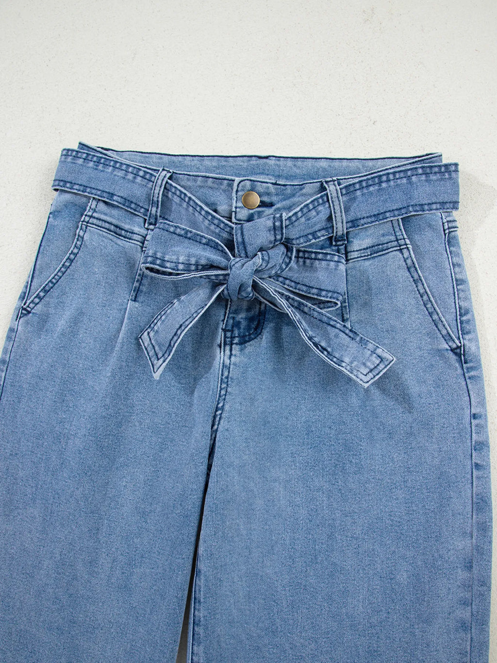 High Waisted Wide Leg Belted Jeans