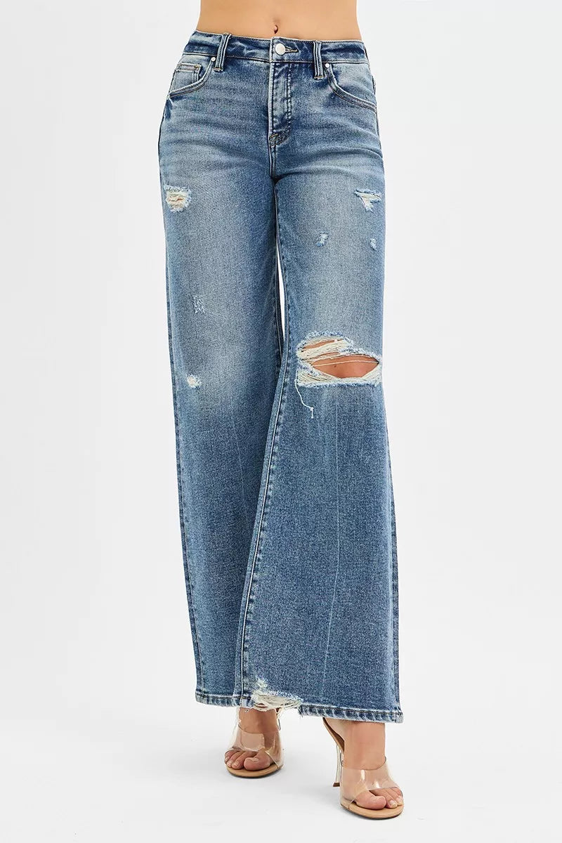 RISEN Tummy Control Mid Rise Fit Wide Jeans