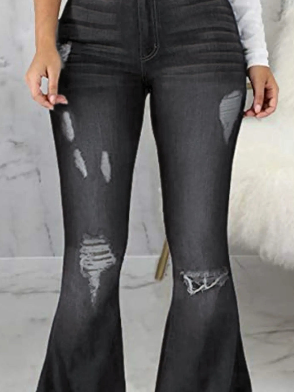 Full Size Distressed Raw Hem Flare Jeans Plus Size