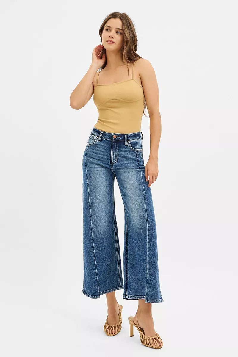 RISEN High Rise Crop Wide Leg Jeans with Step Hem