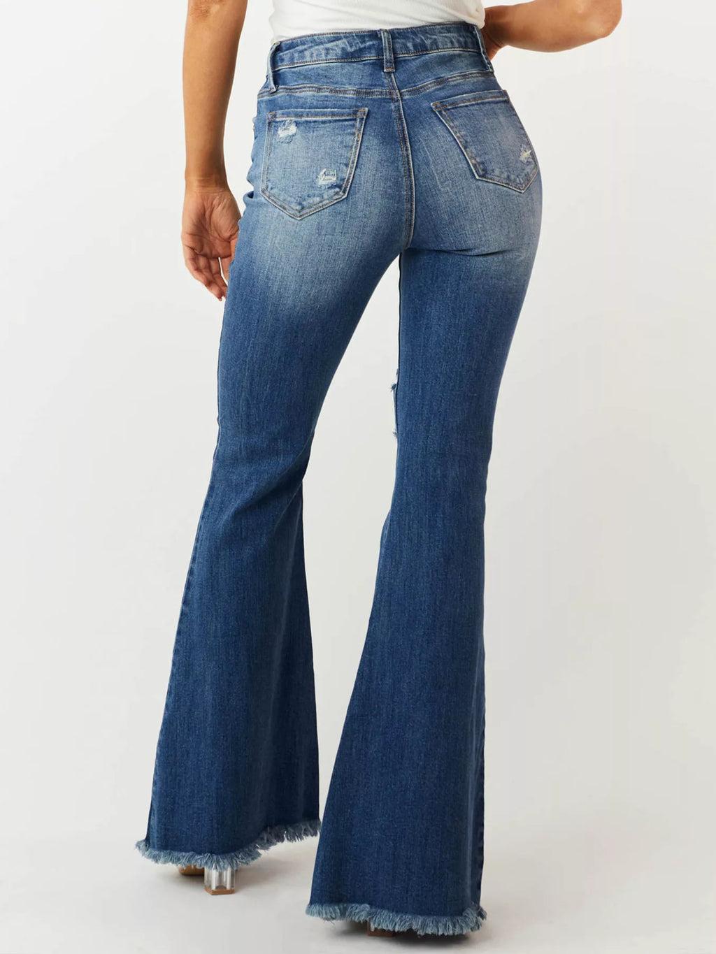Distressed Raw Hem High-Waisted Flare Jeans