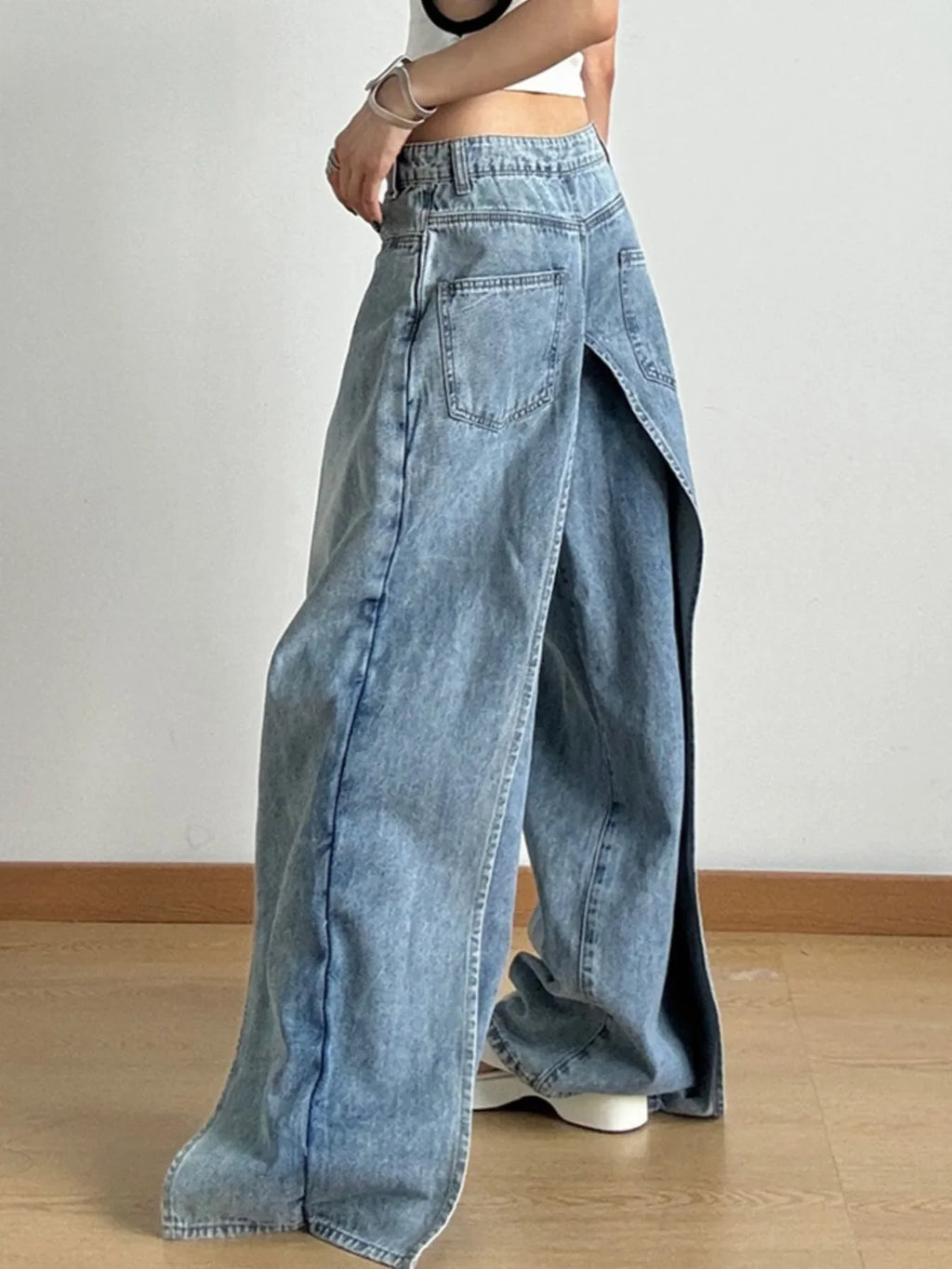Wide Leg Wash Patchwork Jeans