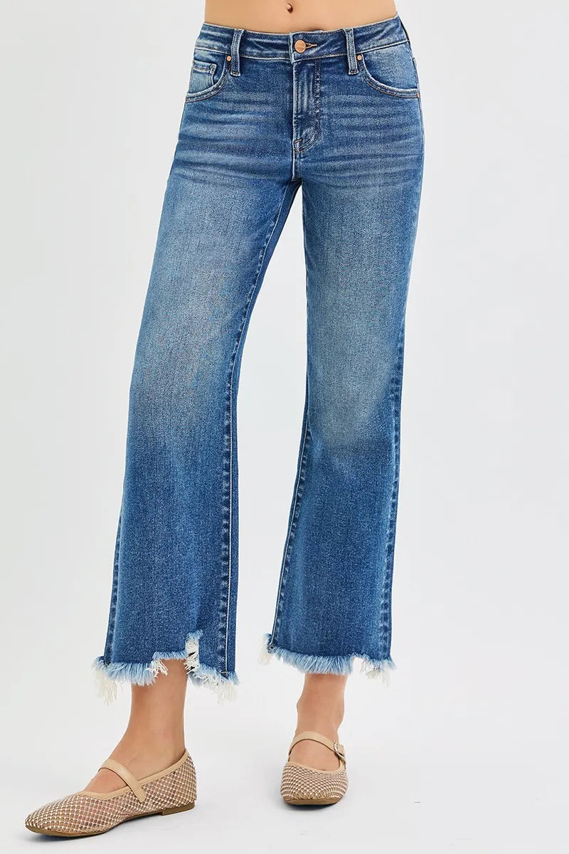 RISEN Full Size Mid Rise Crop Straight Jeans Plus Size