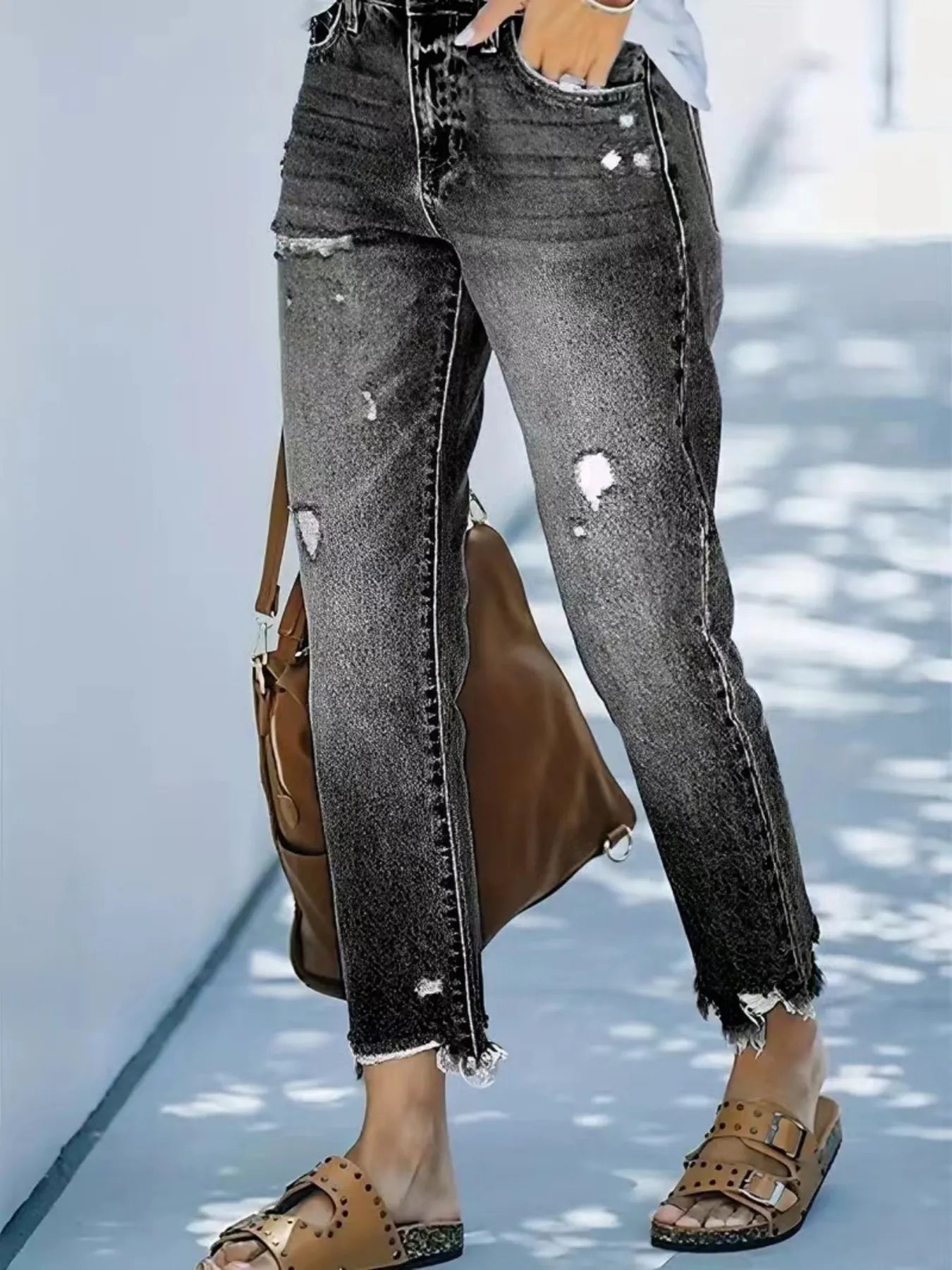 Distressed Straight Leg Jeans