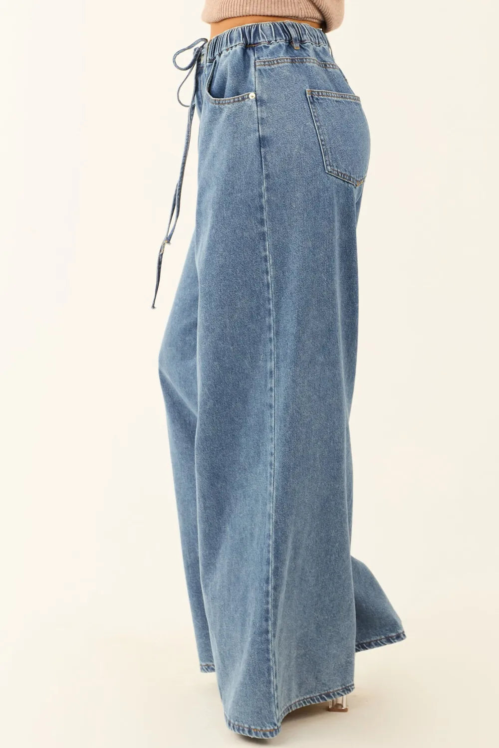 Medium Wash Super Wide Leg Denim Pants
