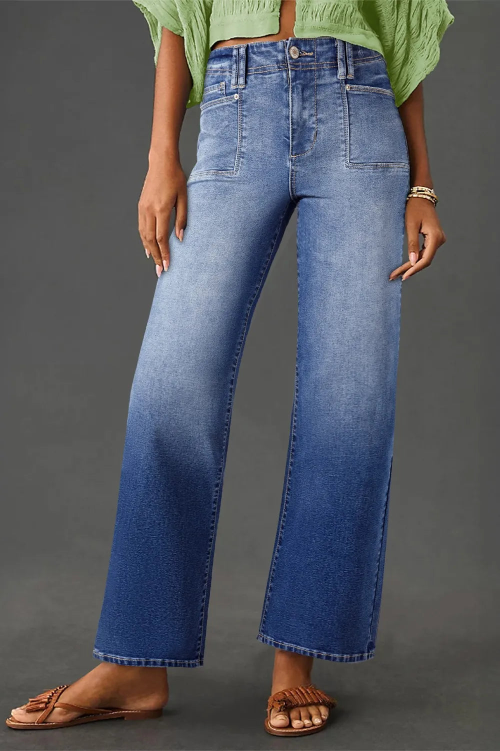 High-Waisted Wide-Leg Vintage Wash Jeans