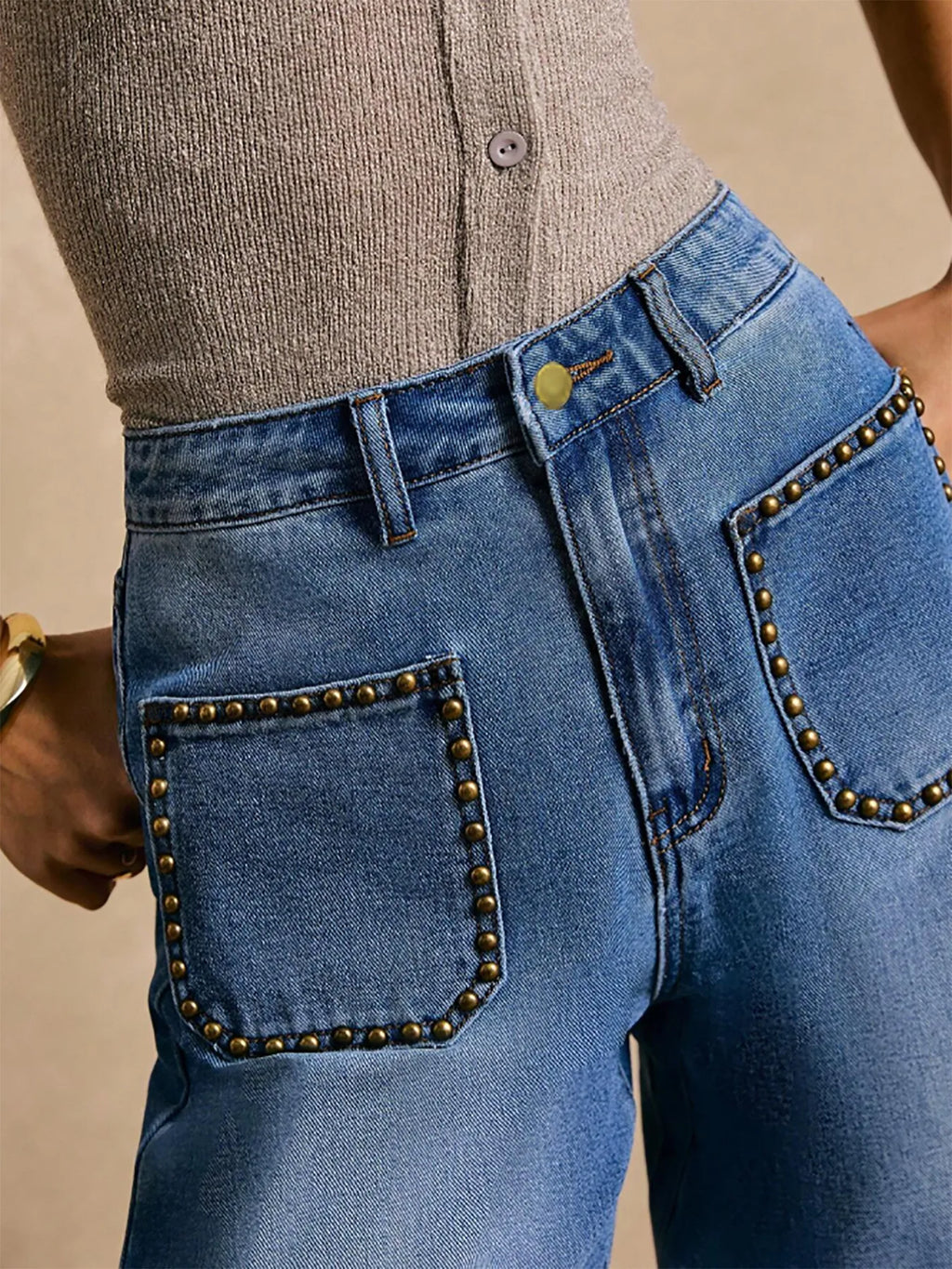 High-Waisted Wide-Leg Pocket Jeans