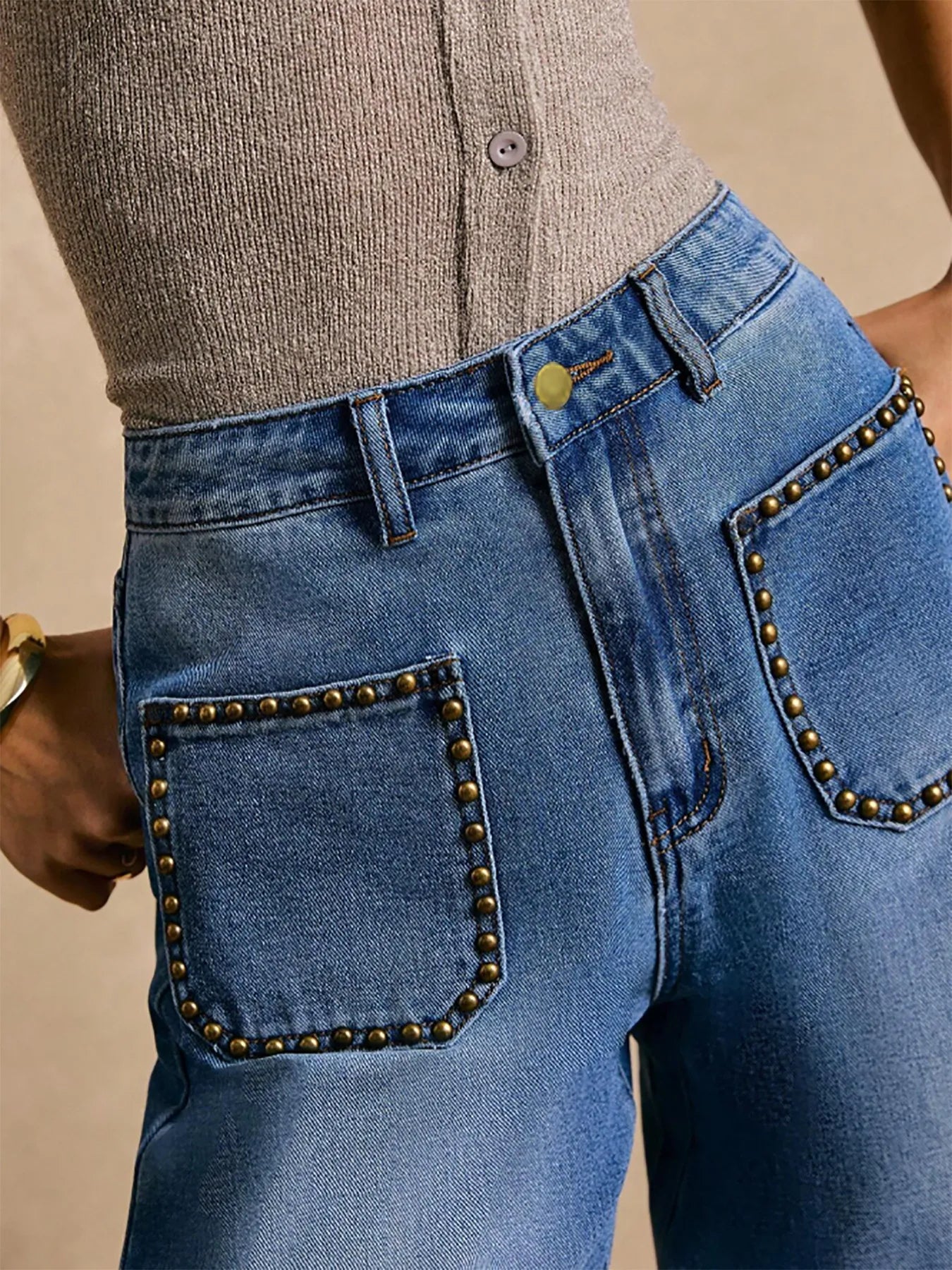 High-Waisted Wide-Leg Pocket Jeans